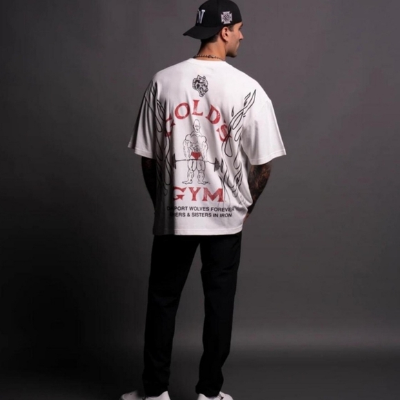 Darc Sport x Gold's Gym Crossover L Oversized Wht workout tee - Picture 6 of 10
